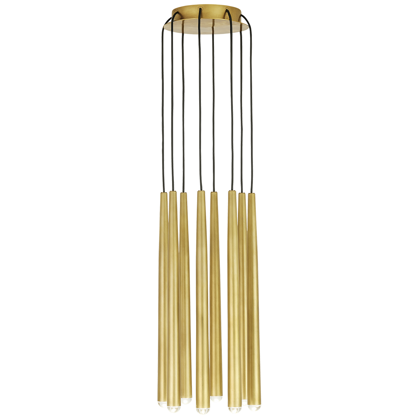 Pylon 8 Light Chandelier in Natural Brass