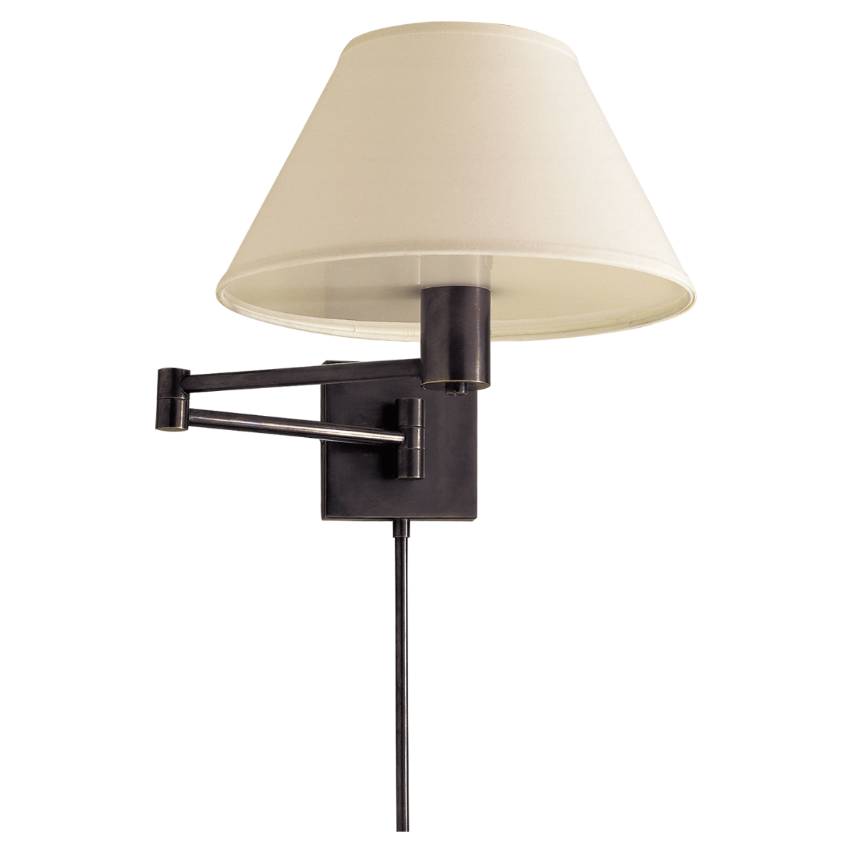 Classic Swing Arm Wall Lamp in Bronze with Linen Shade