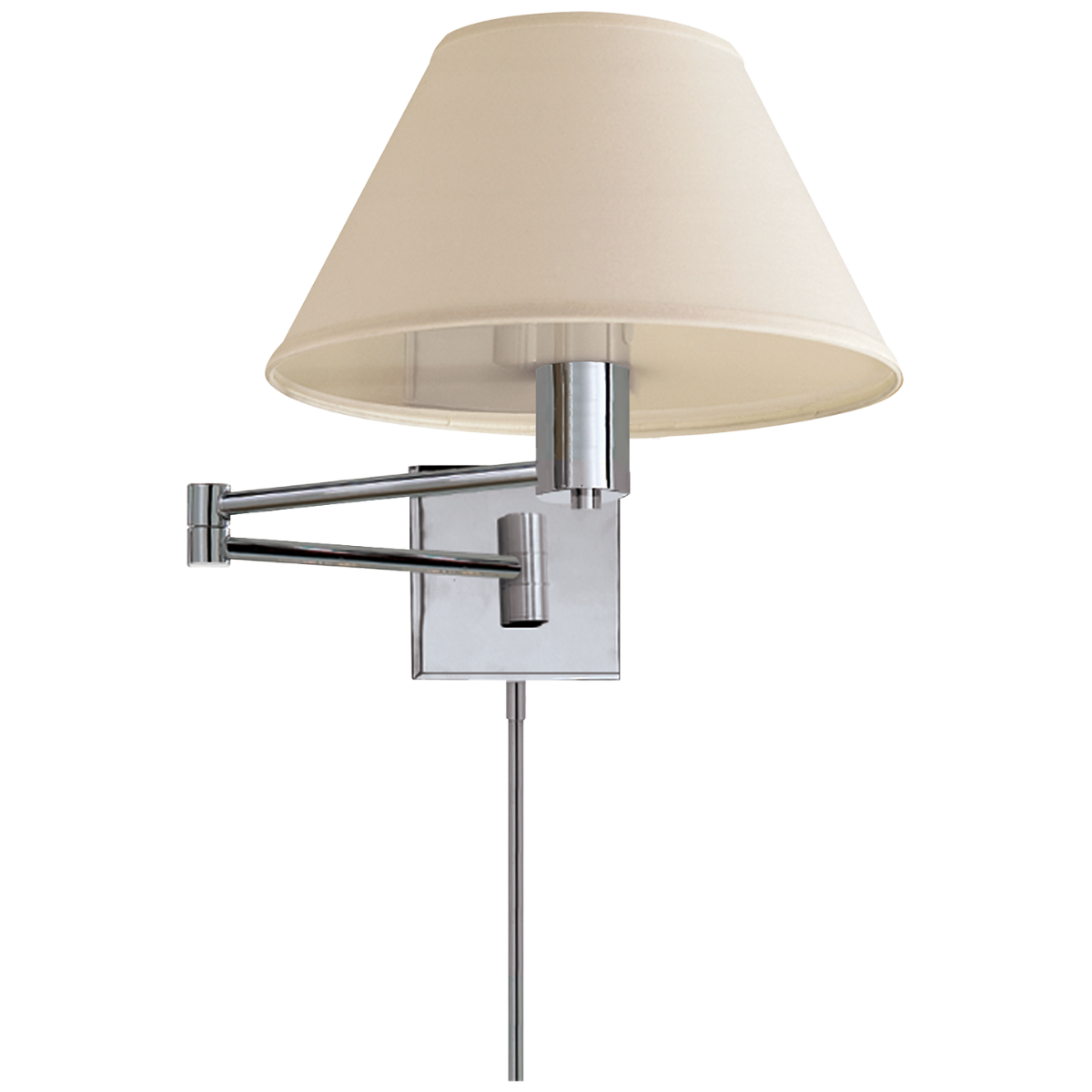Classic Swing Arm Wall Lamp in Polished Nickel with Linen Shade