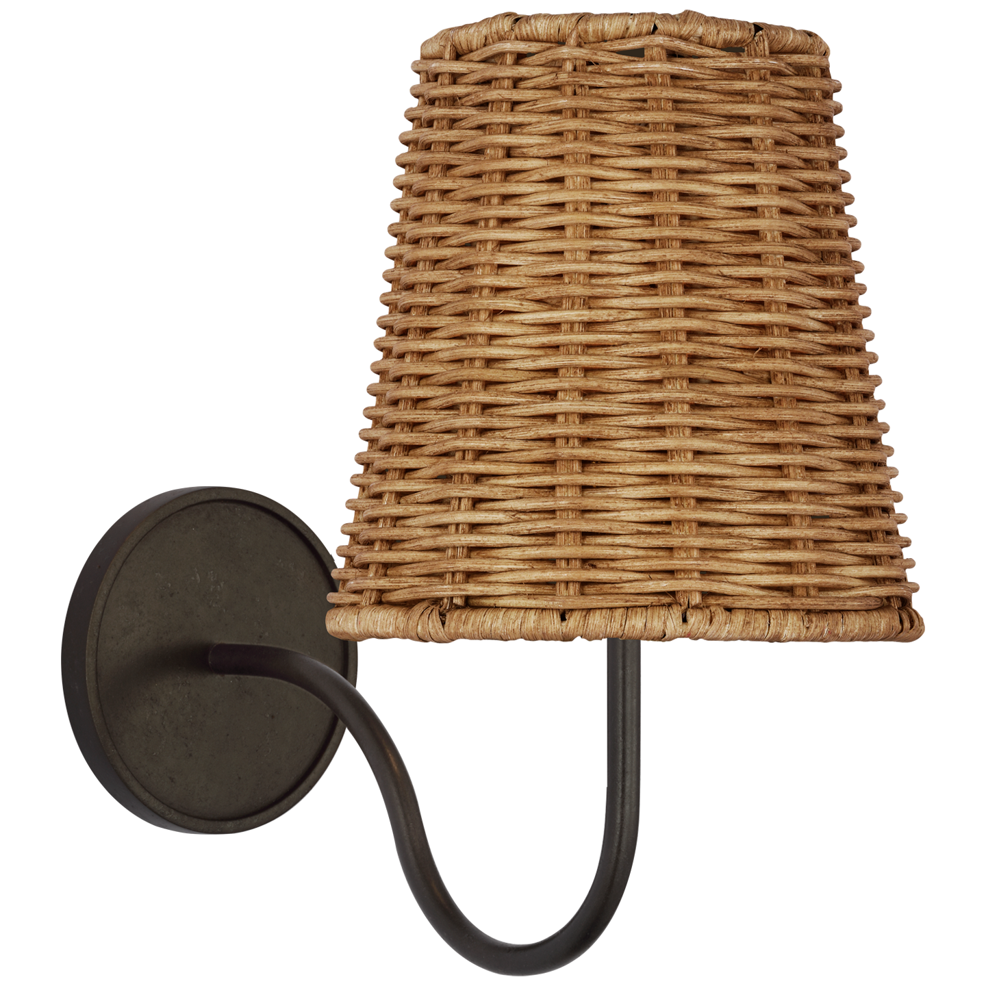 Lyndsie Small Sconce in Aged Iron with Natural Wicker Shade