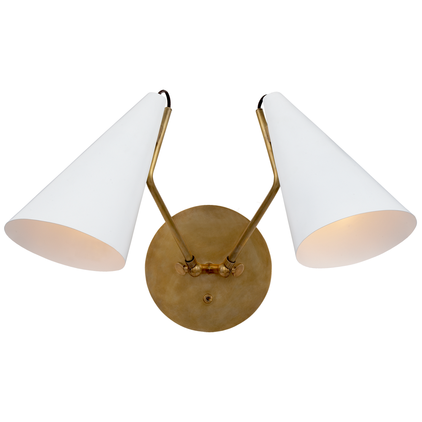 Clemente Double Sconce in Hand-Rubbed Antique Brass with Matte White Shades