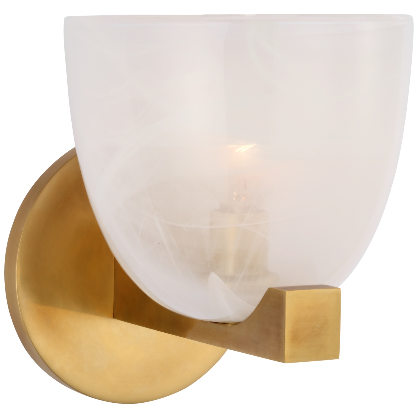 Carola Single Sconce in Hand-Rubbed Antique Brass with White Strie Glass
