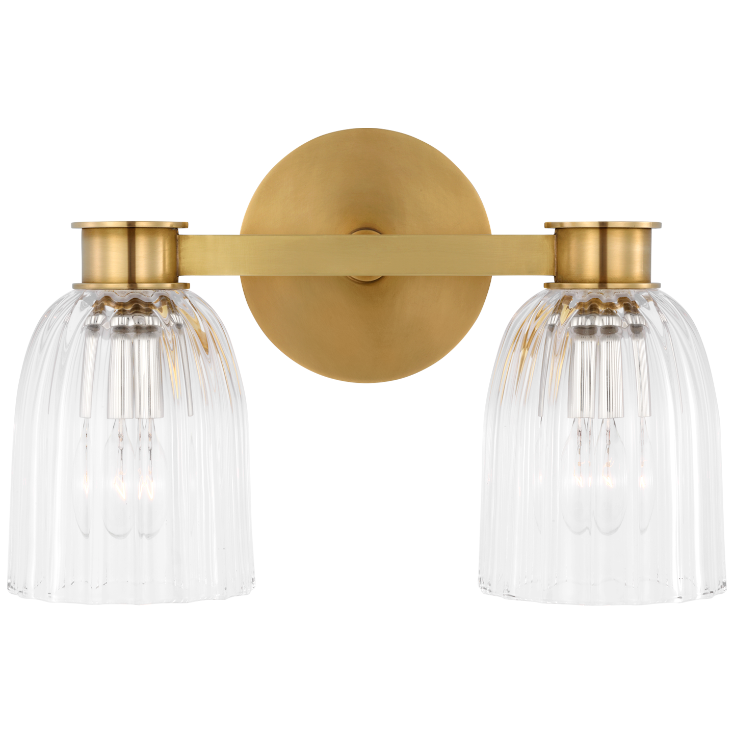 Asalea Double Sconce in Hand-Rubbed Antique Brass with Clear Glass