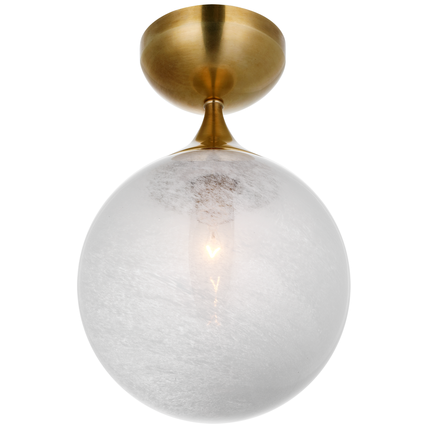 Cristol Small Single Flush Mount in Hand-Rubbed Antique Brass with White Glass