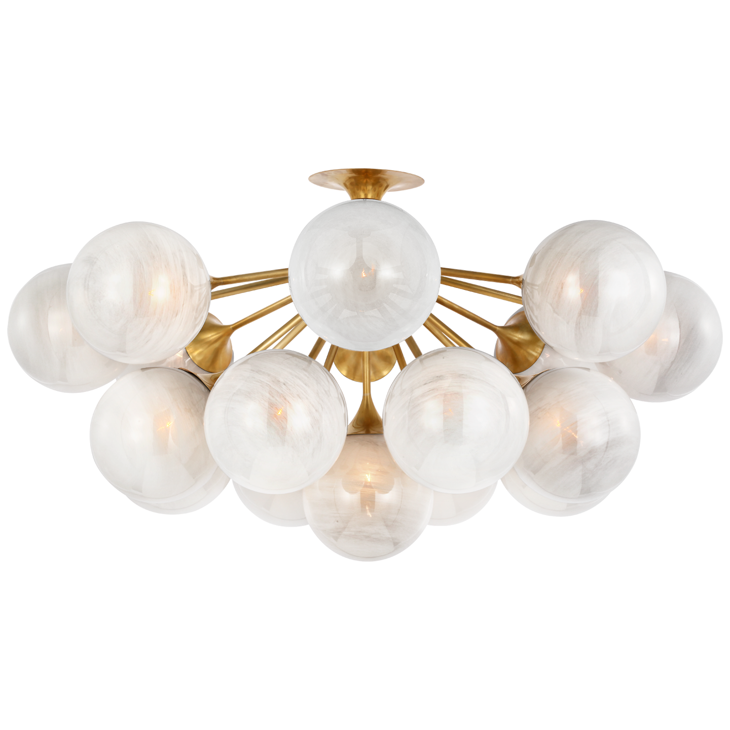 Cristol 43" Flush Mount in Hand-Rubbed Antique Brass with White Strie Glass