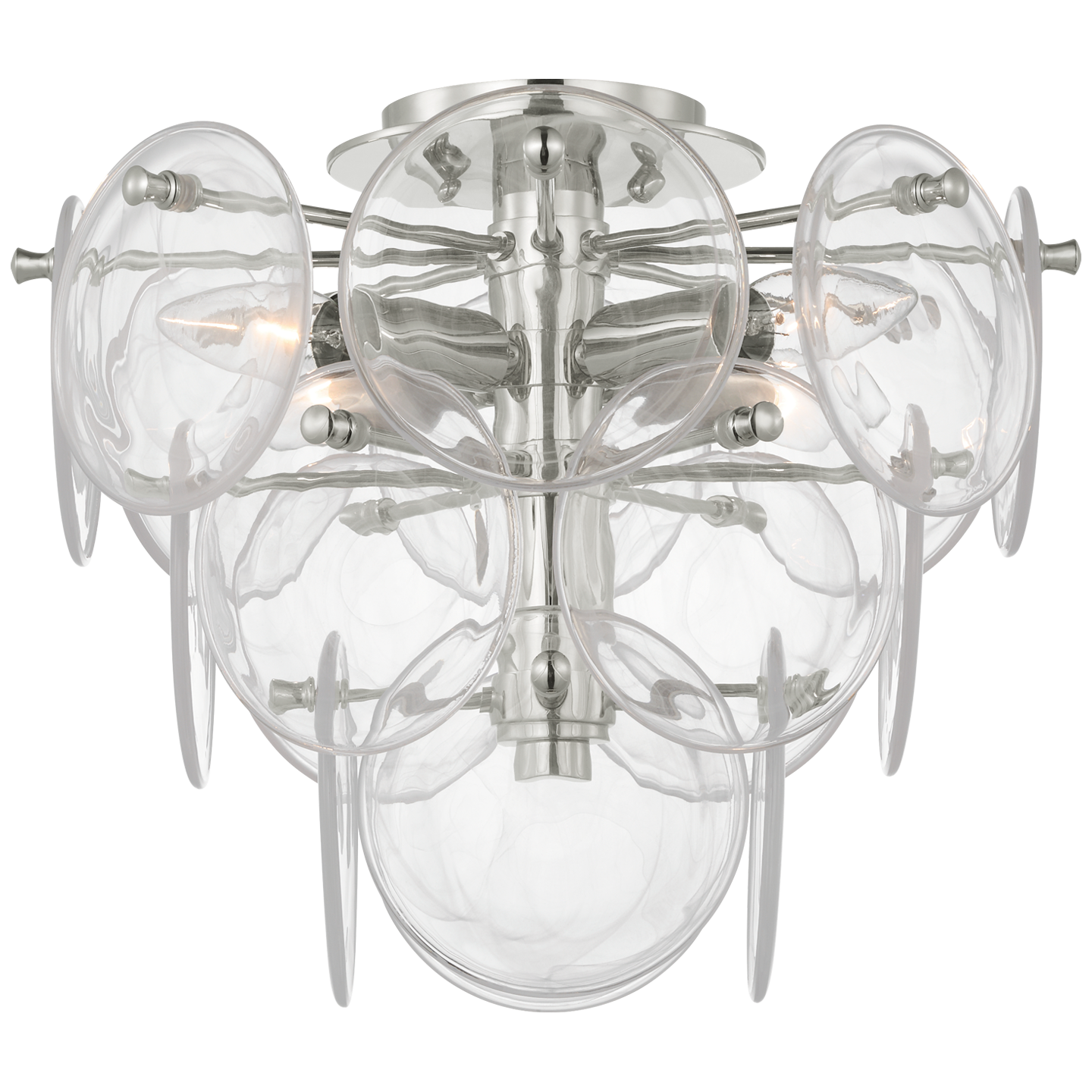 Loire Medium Tiered Flush Mount in Polished Nickel with Clear Strie Glass