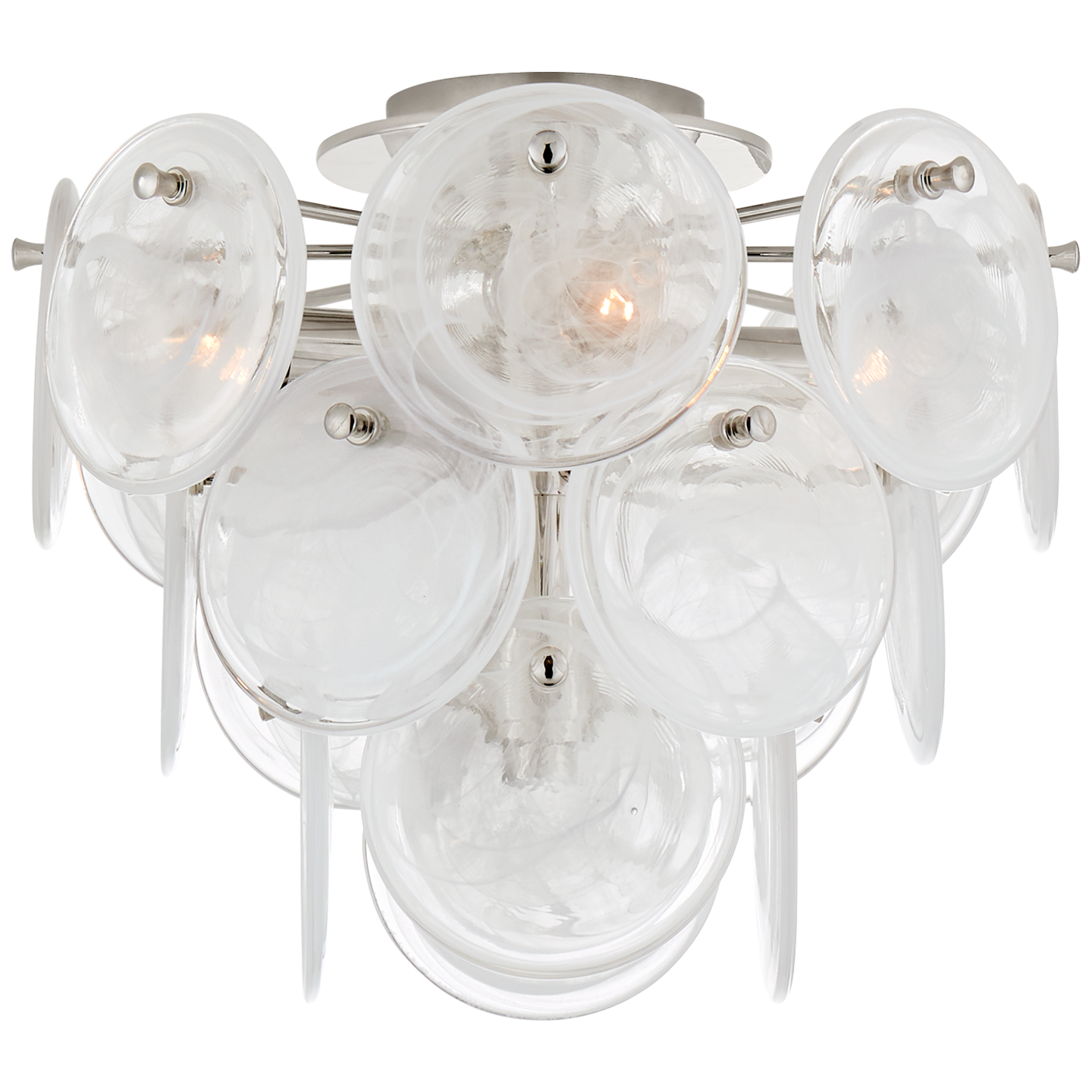 Loire Medium Tiered Flush Mount in Polished Nickel with White Strie Glass