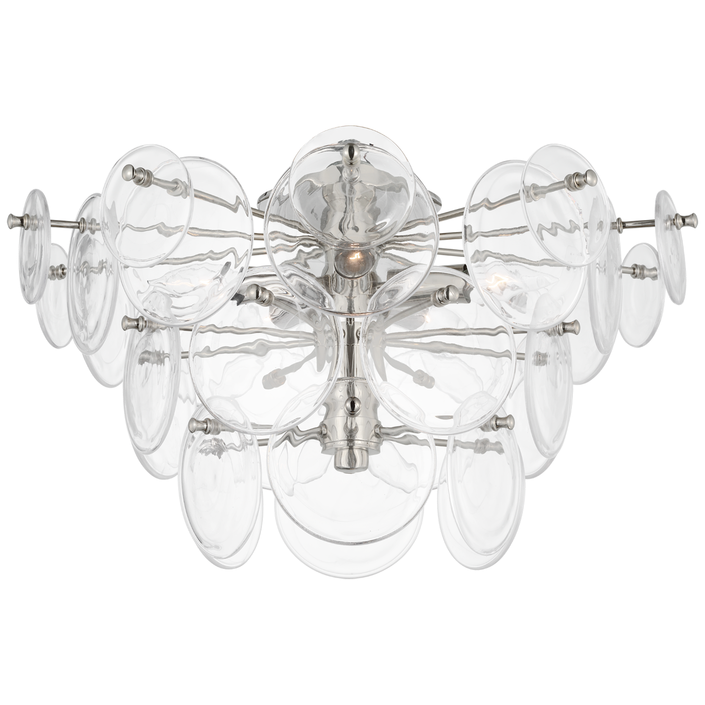 Loire Large Tiered Flush Mount in Polished Nickel with Clear Strie Glass