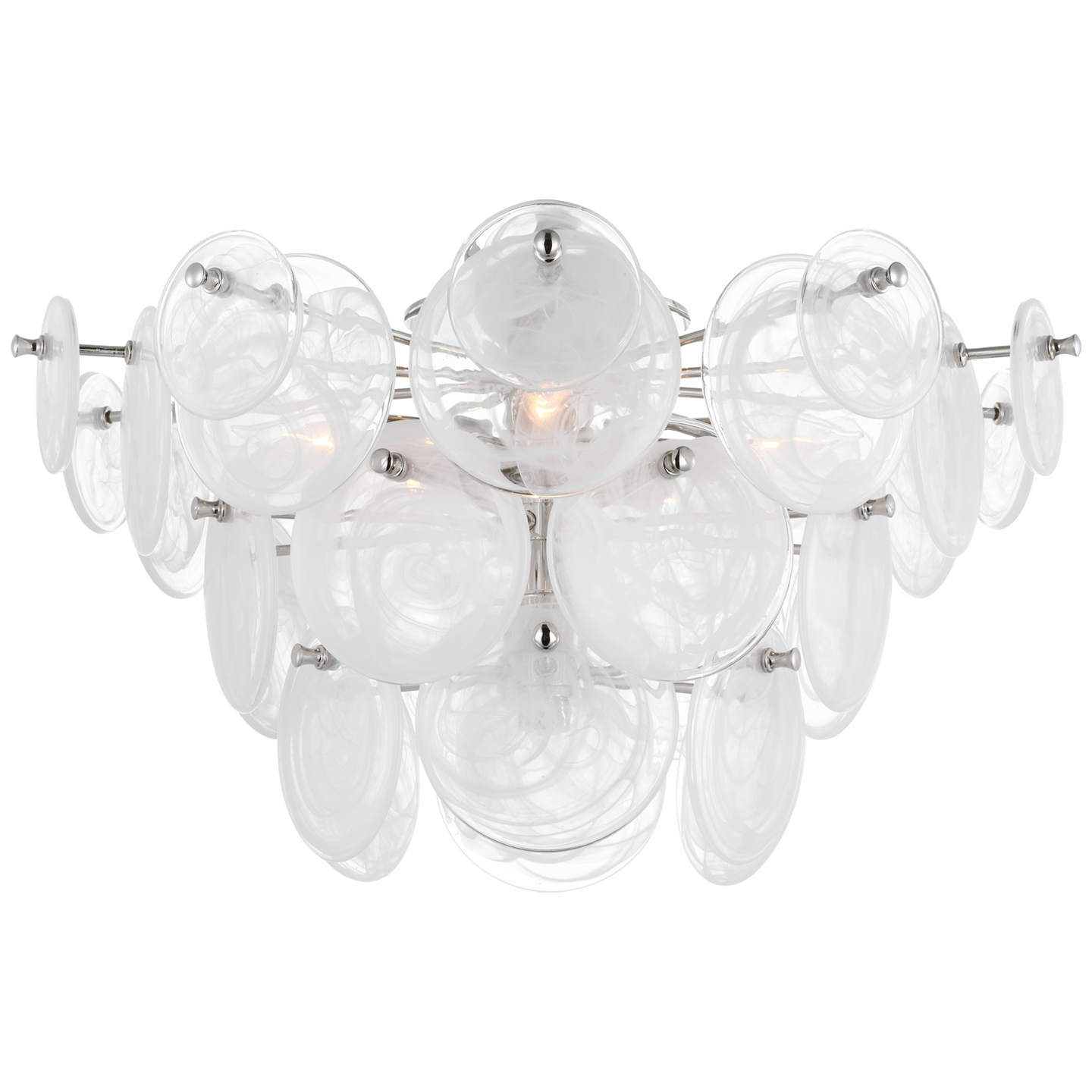 Loire Large Tiered Flush Mount in Polished Nickel with White Strie Glass