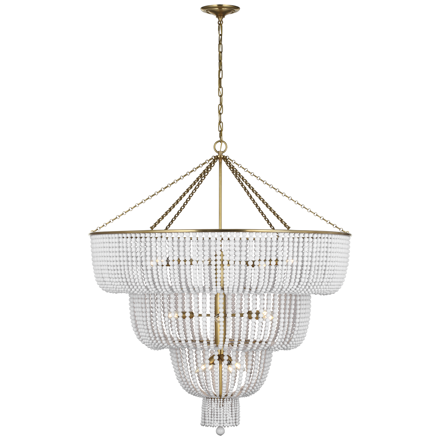 Jacqueline 46" Basket Chandelier in Hand-Rubbed Antique Brass with White Glass Open Box