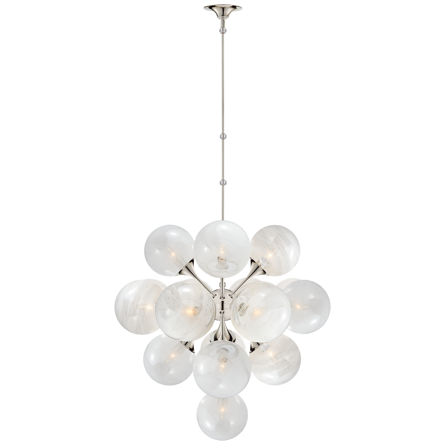 Cristol Large Tiered Chandelier in Polished Nickel with White Strie Glass