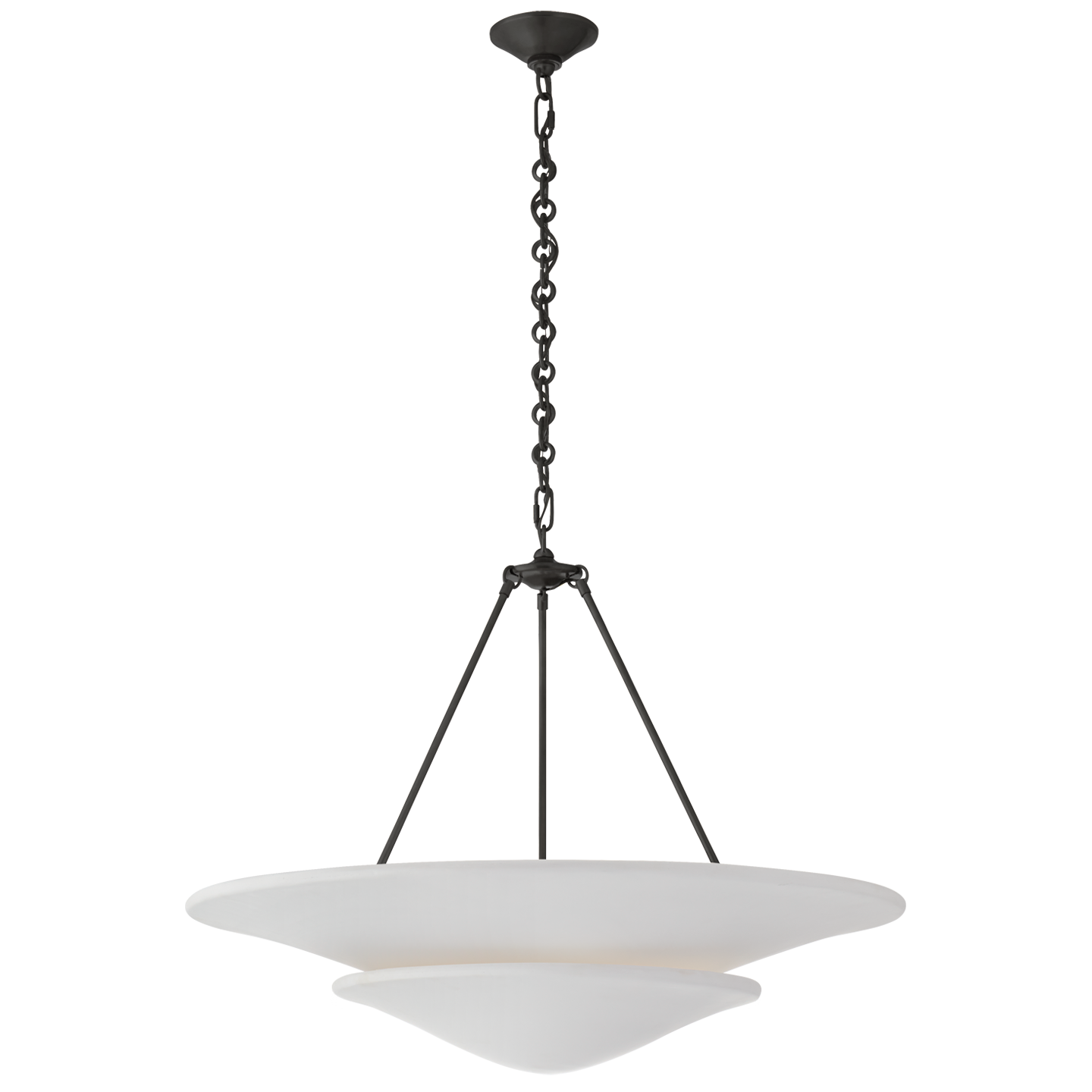 Mollino Large Tiered Chandelier in Bronze with Plaster White Shade