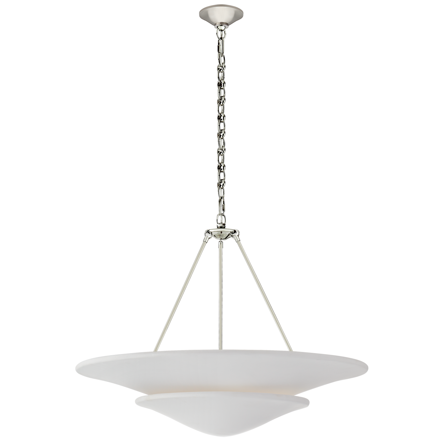 Mollino Large Tiered Chandelier in Polished Nickel with Plaster White Shade