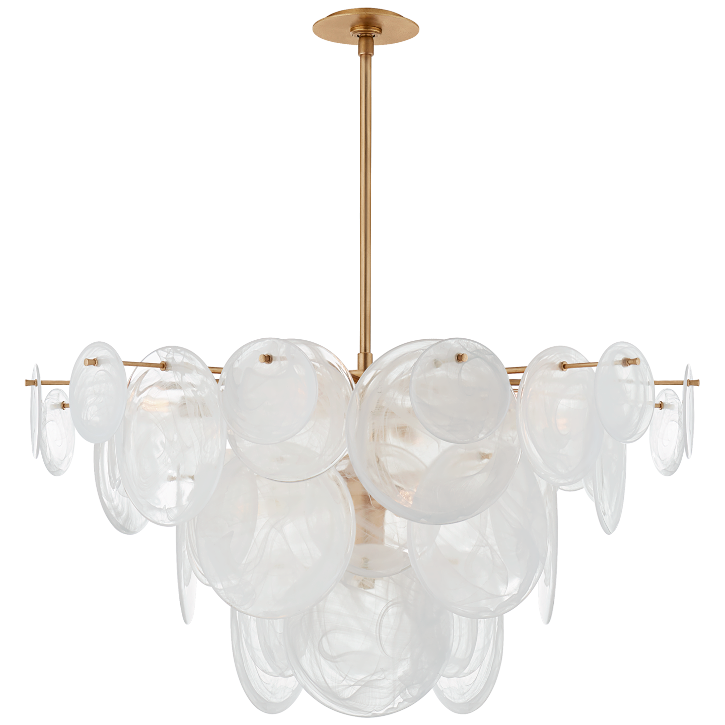Loire Large Chandelier in Gild with White Strie Glass