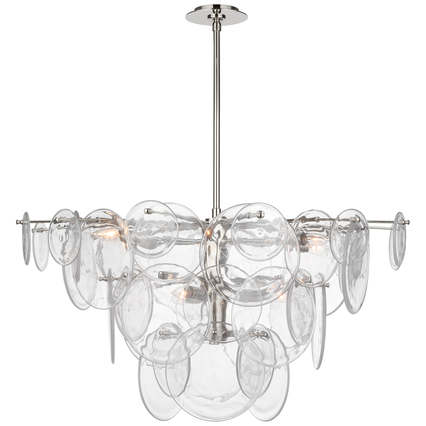 Loire Large Chandelier in Polished Nickel with Clear Strie Glass