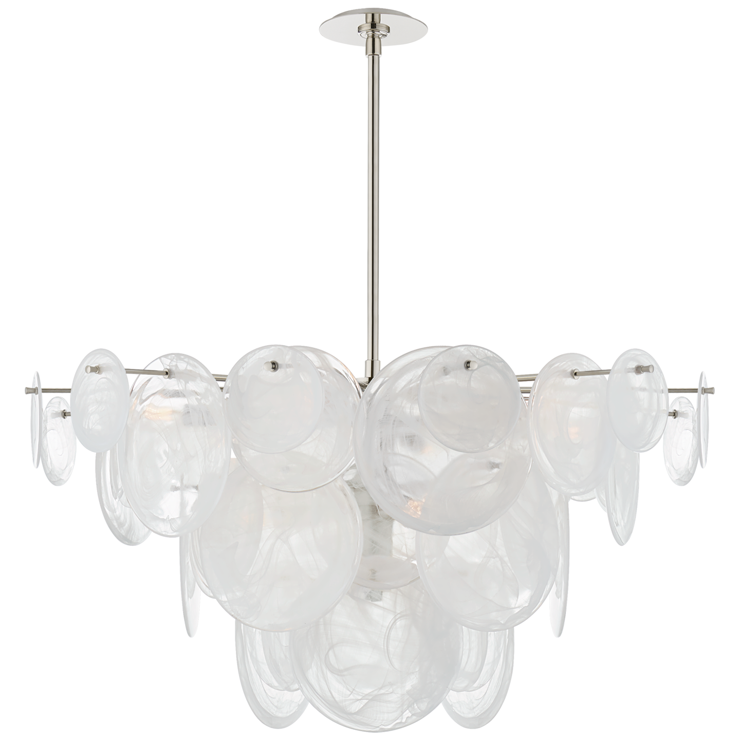 Loire Large Chandelier in Polished Nickel with White Strie Glass