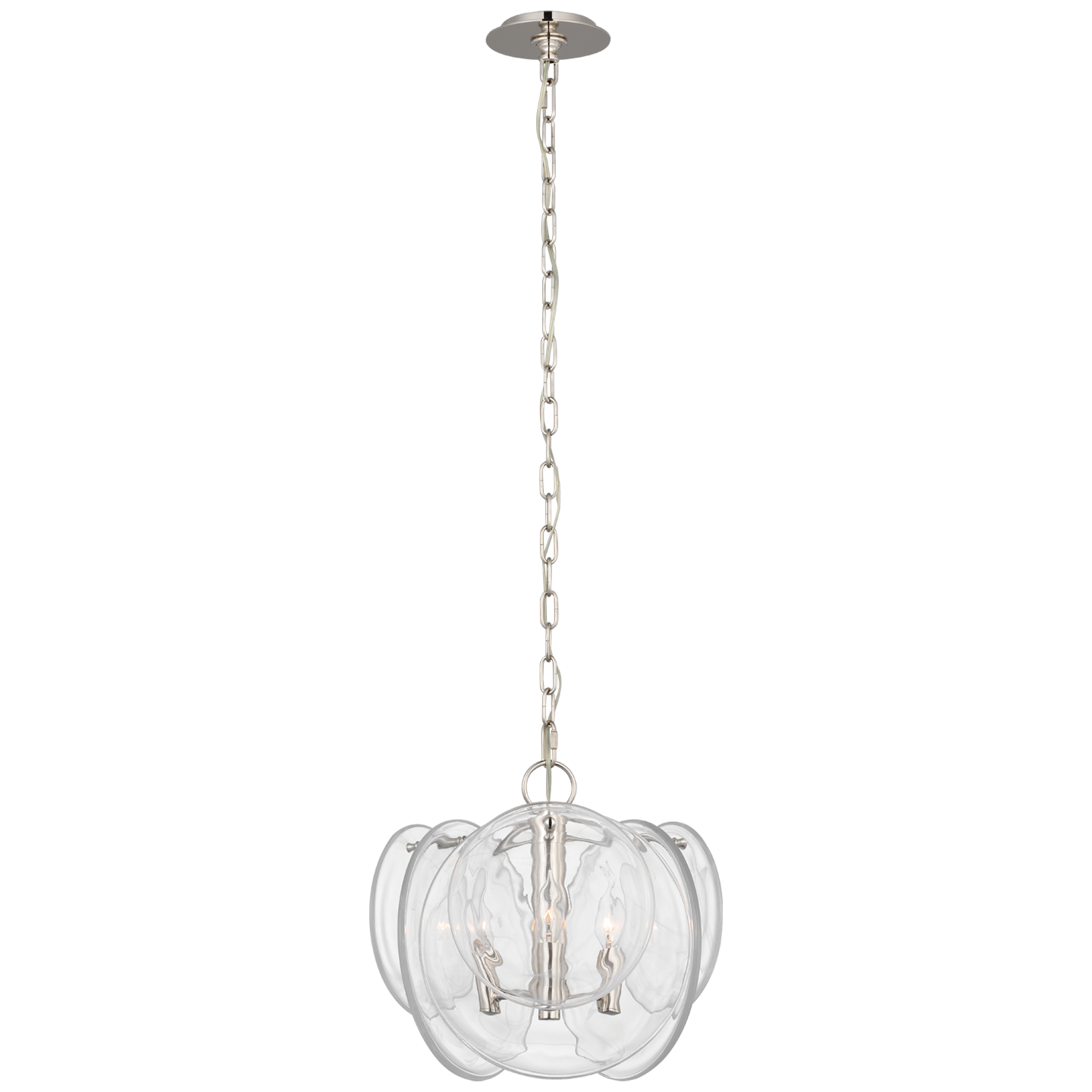 Loire Petite Chandelier in Polished Nickel with Clear Strie Glass