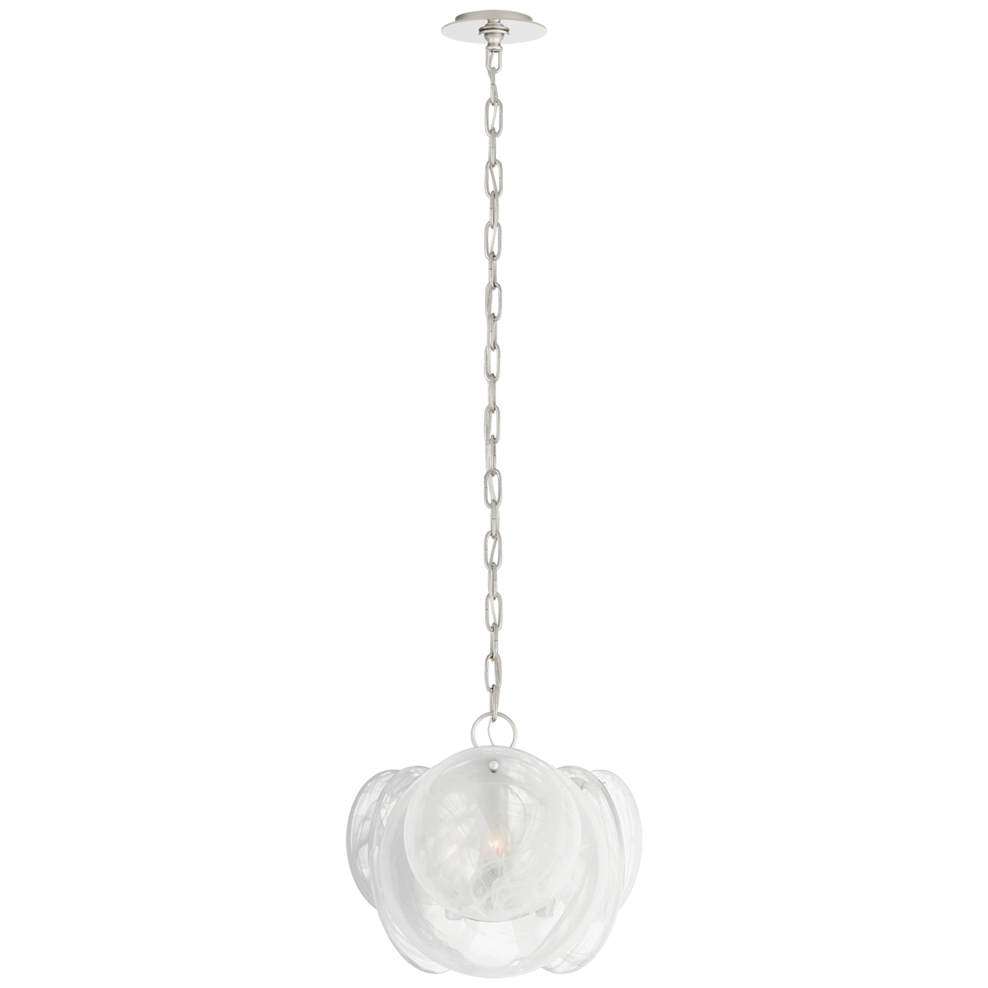 Loire Petite Chandelier in Polished Nickel with White Strie Glass