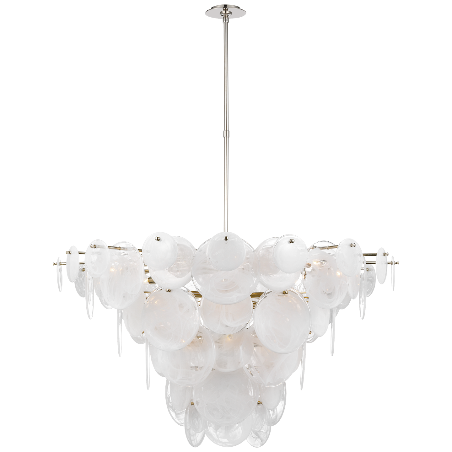 Loire Extra Large Chandelier in Polished Nickel with White Strie Glass
