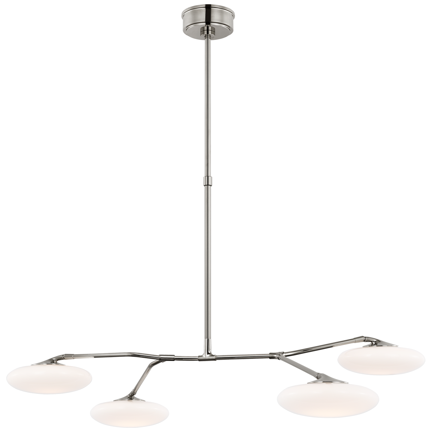 Brindille Large Four Light Chandelier in Polished Nickel with White Glass