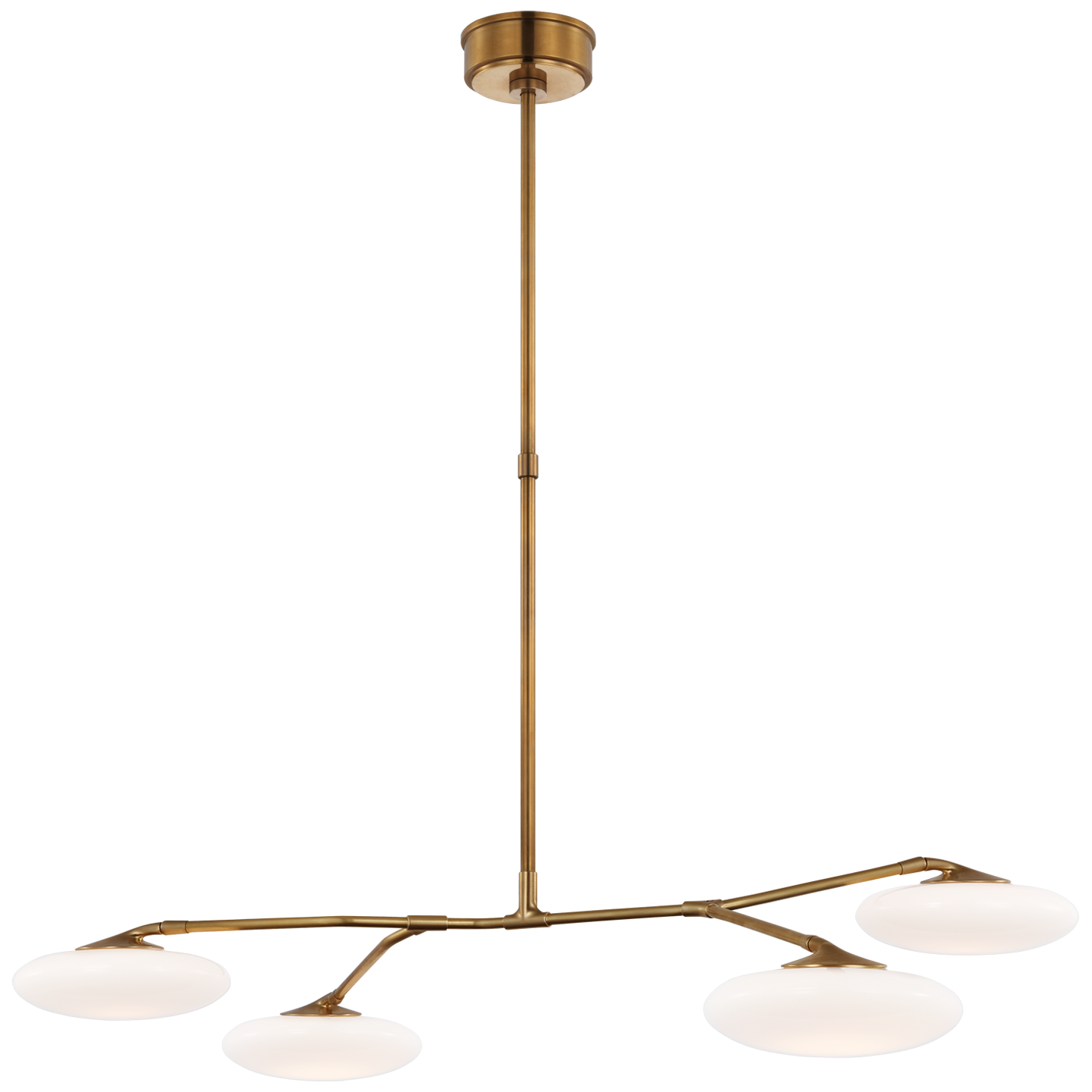 Brindille Large Four Light Chandelier in Soft Brass with White Glass
