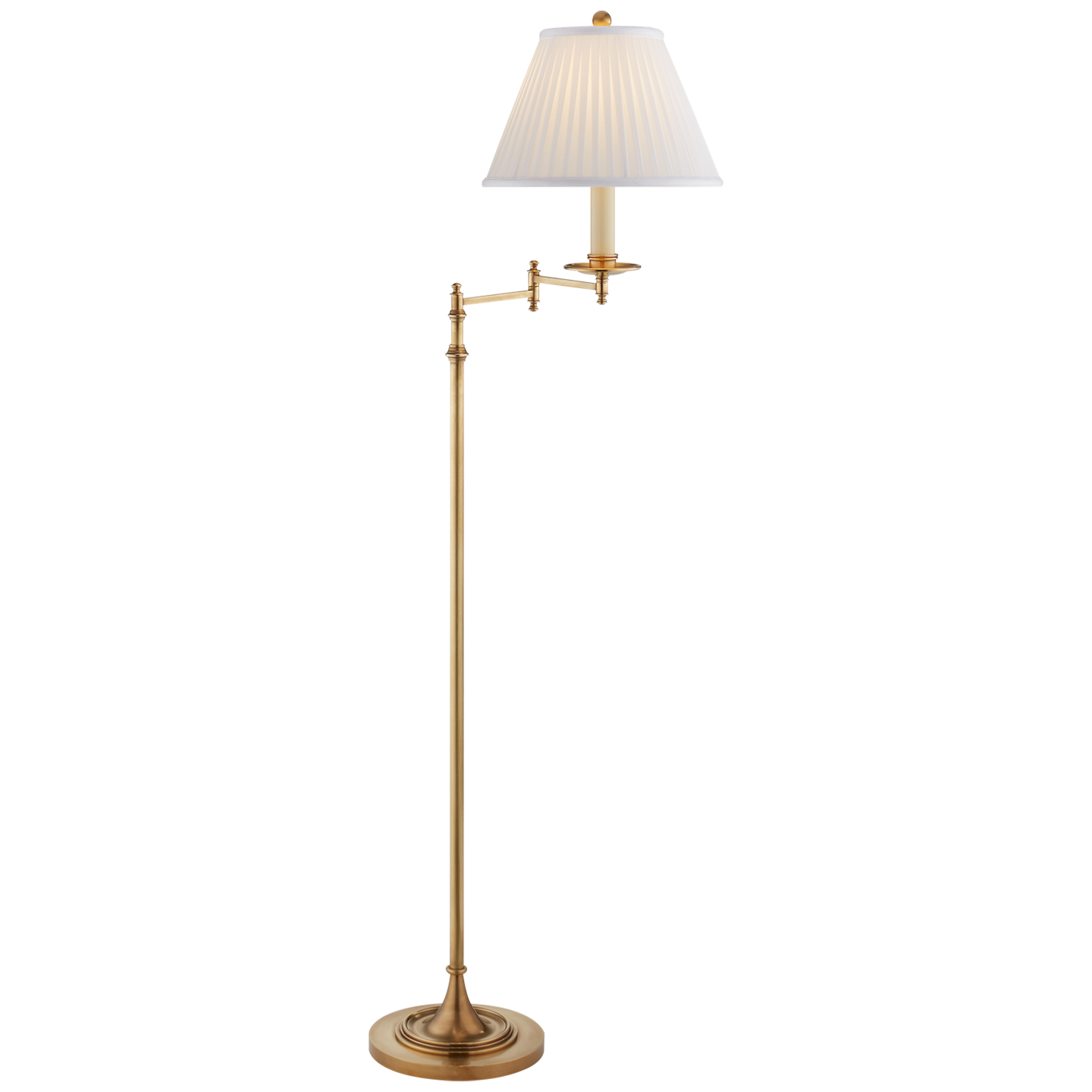 Dorchester Swing Arm Floor Lamp in Antique-Burnished Brass with Silk Shade