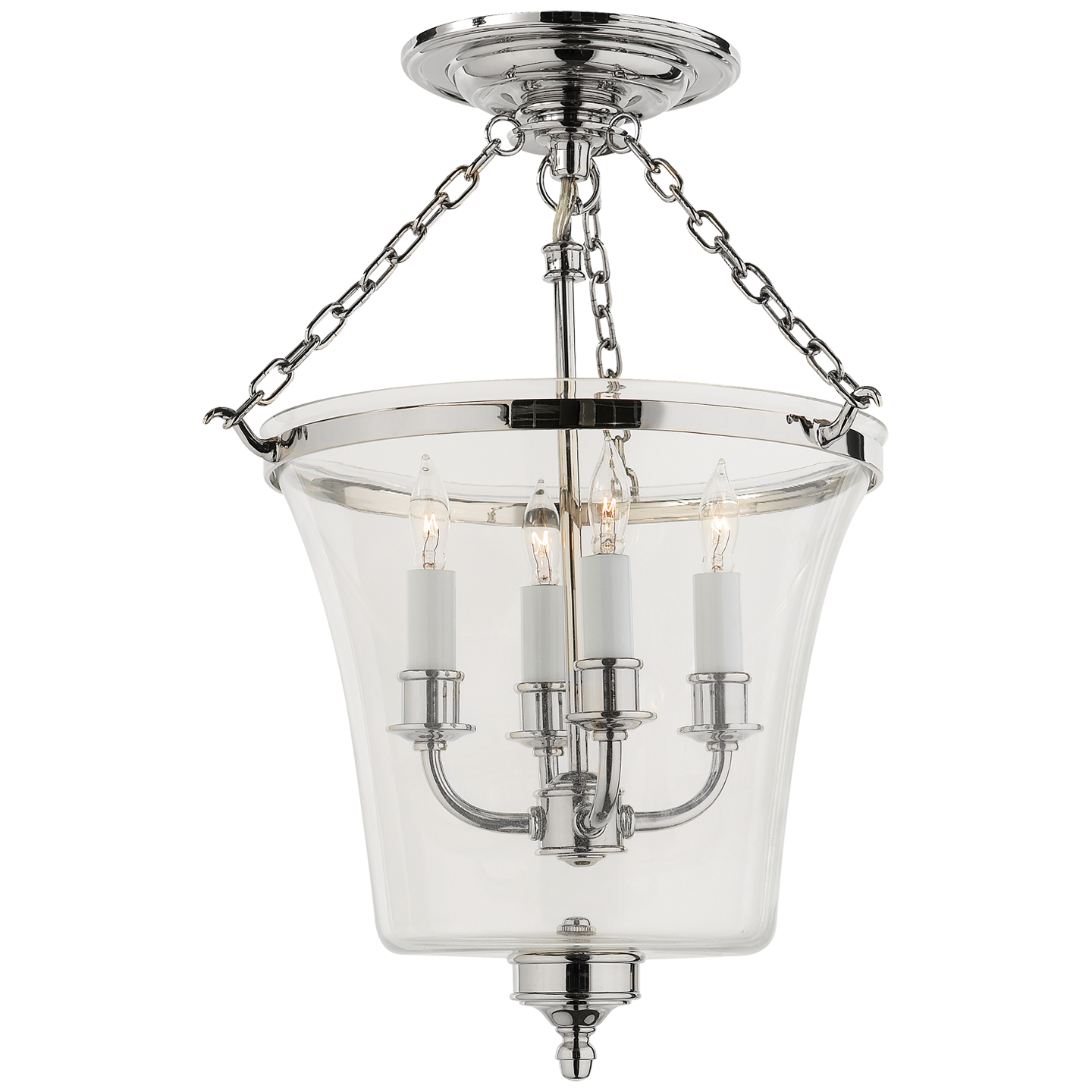 Sussex Semi-Flush Bell Jar Lantern in Polished Nickel