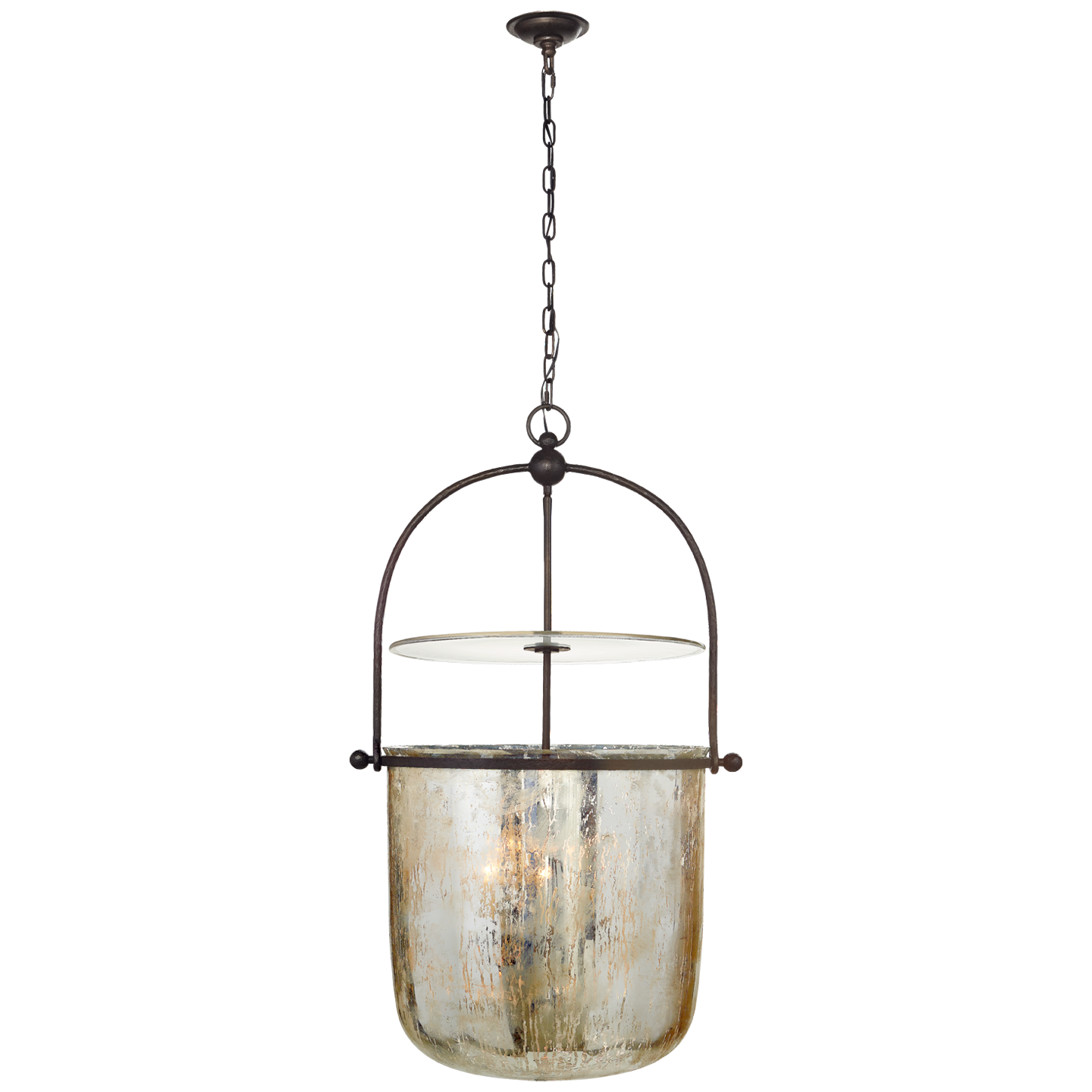 Lorford Large Smoke Bell Lantern in Aged Iron with Antiqued Mercury Glass