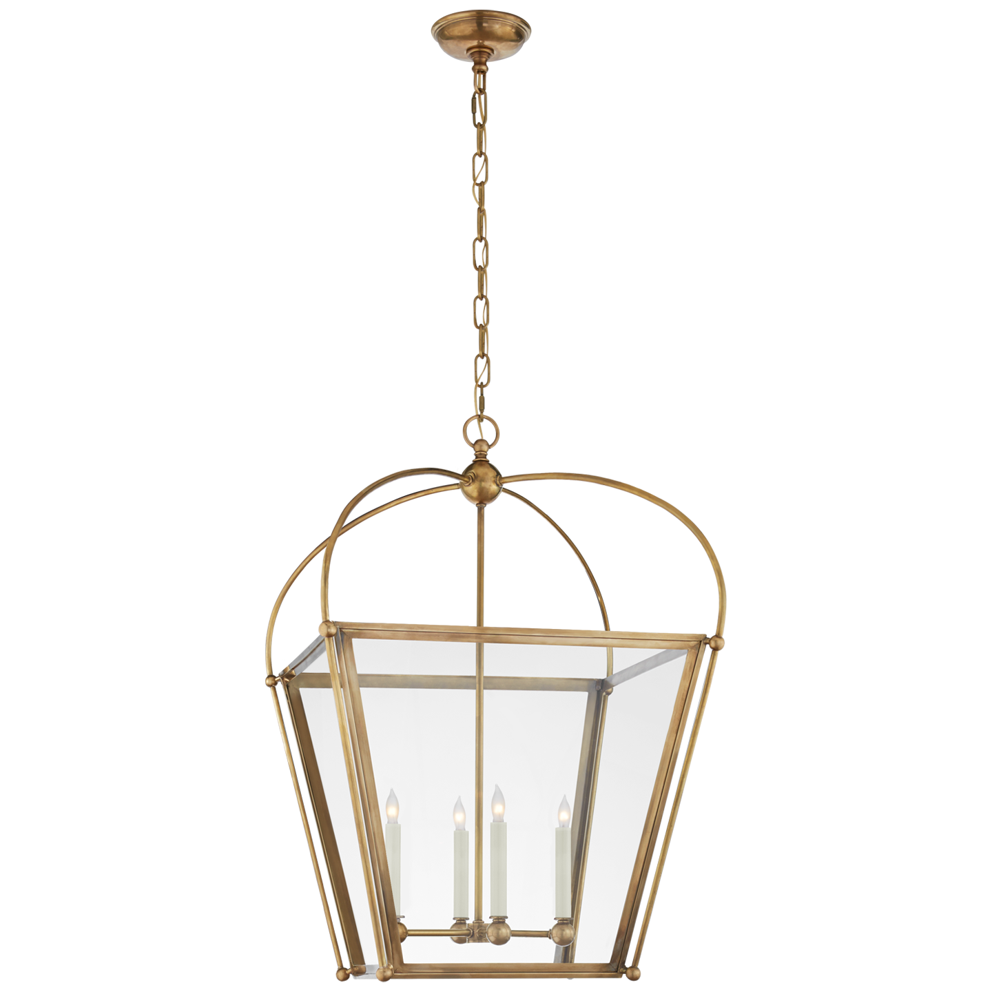 Riverside Medium Square Lantern in Antique-Burnished Brass with Clear Glass