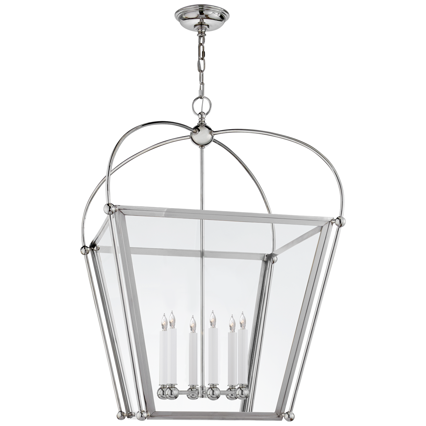 Riverside Large Square Lantern in Polished Nickel with Clear Glass