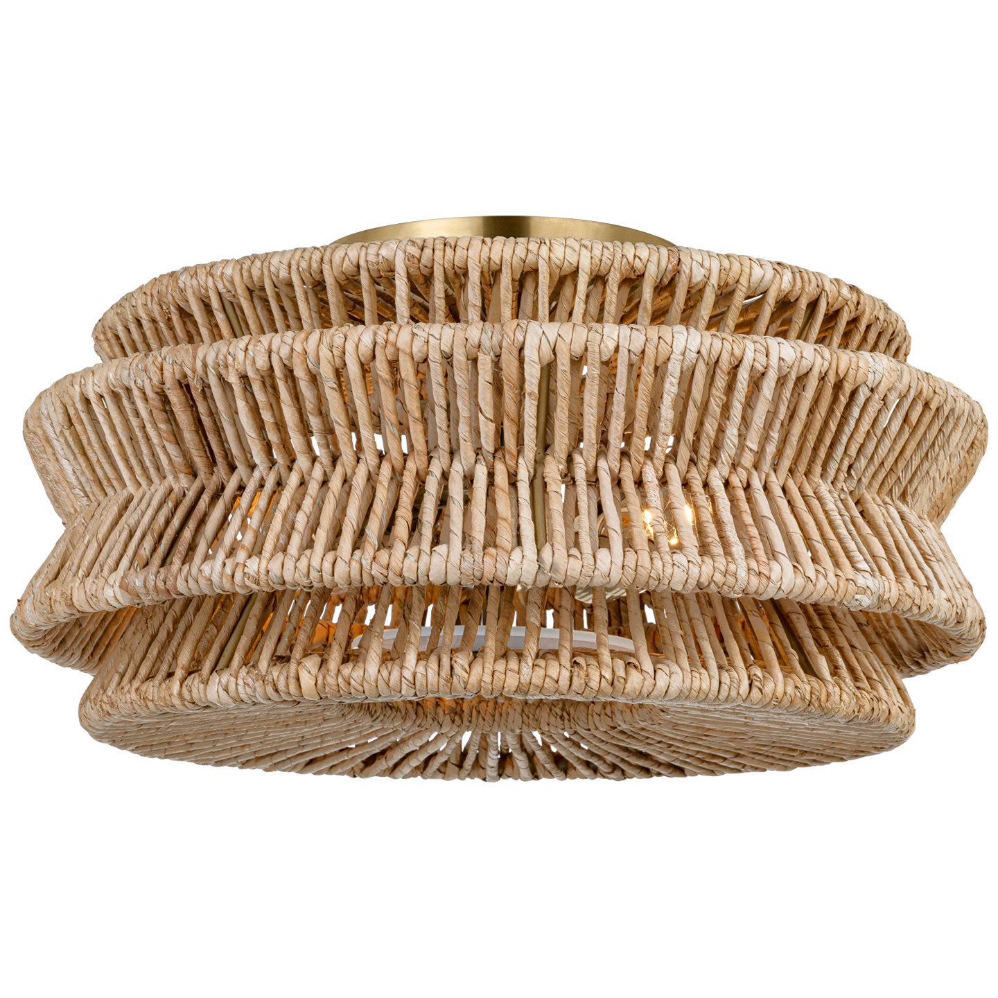 Antigua Large Drum Semi-Flush Mount in Antique-Burnished Brass and Natural Abaca