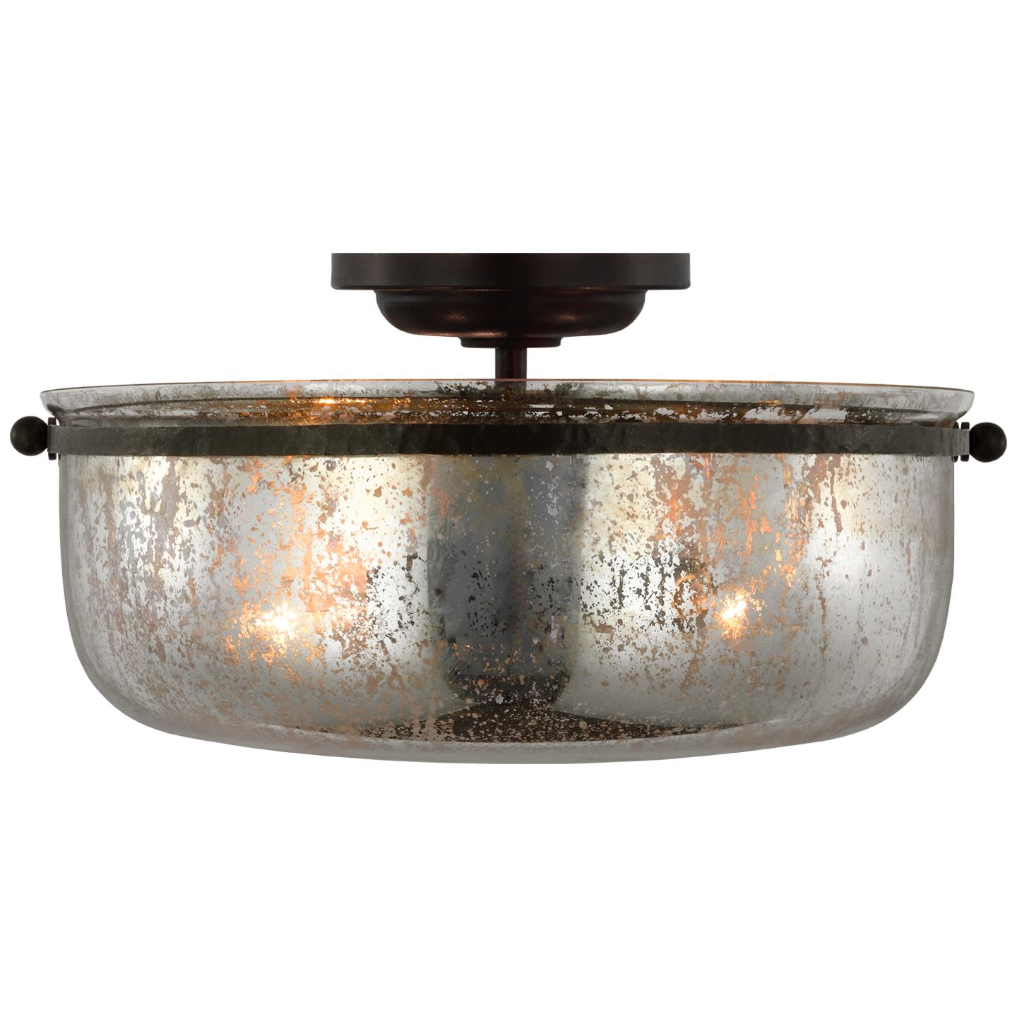 Lorford Medium Semi-Flush in Aged Iron with Antique Mercury Glass