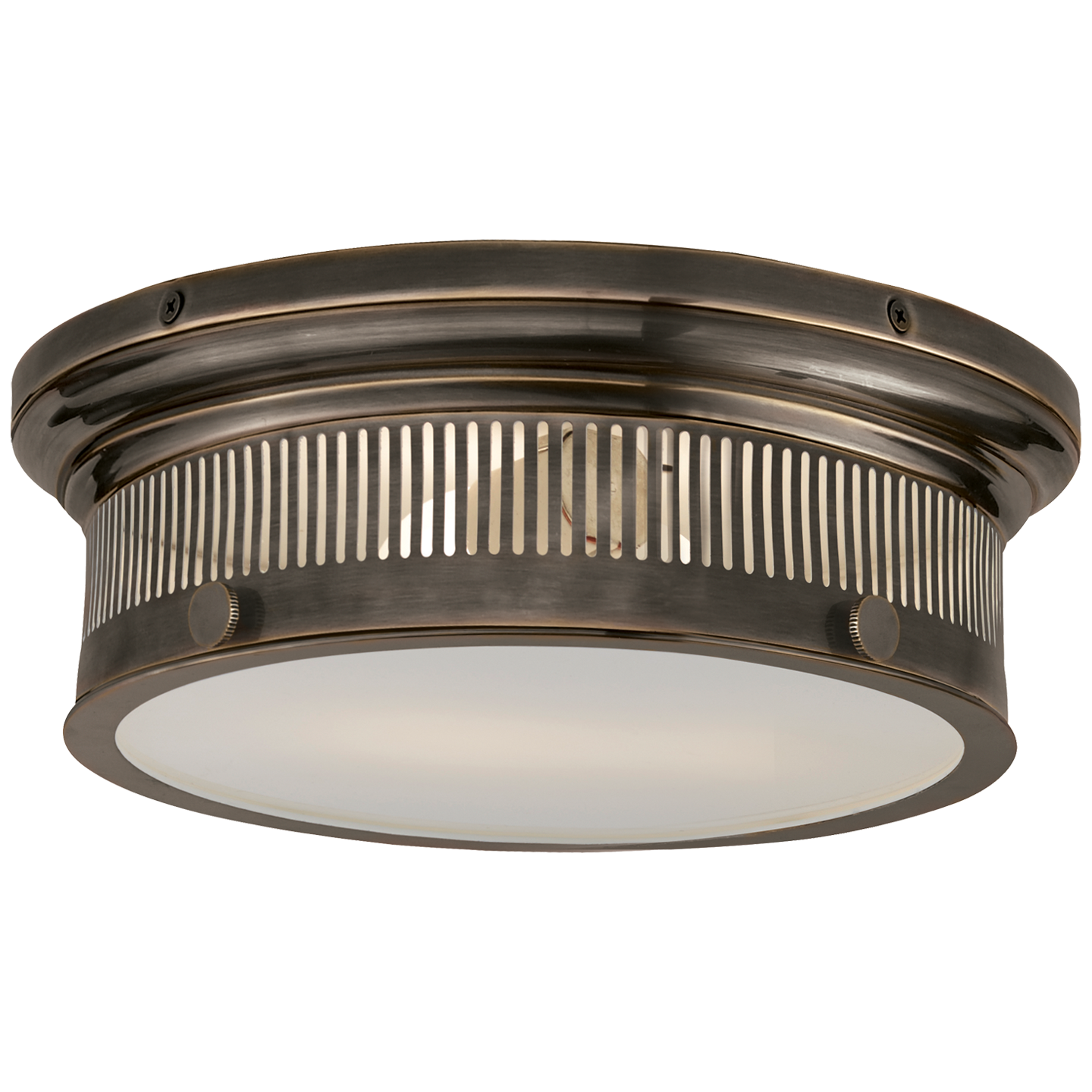 Alderly Small Flush Mount in Bronze with White Glass