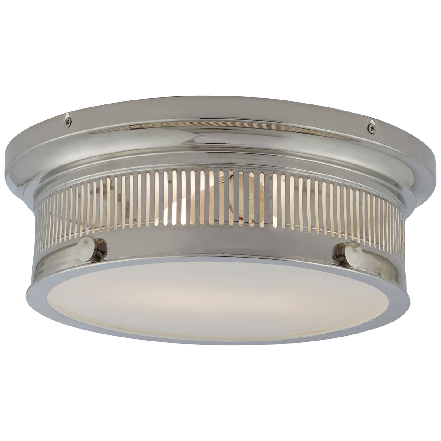 Alderly Small Flush Mount in Polished Nickel with White Glass