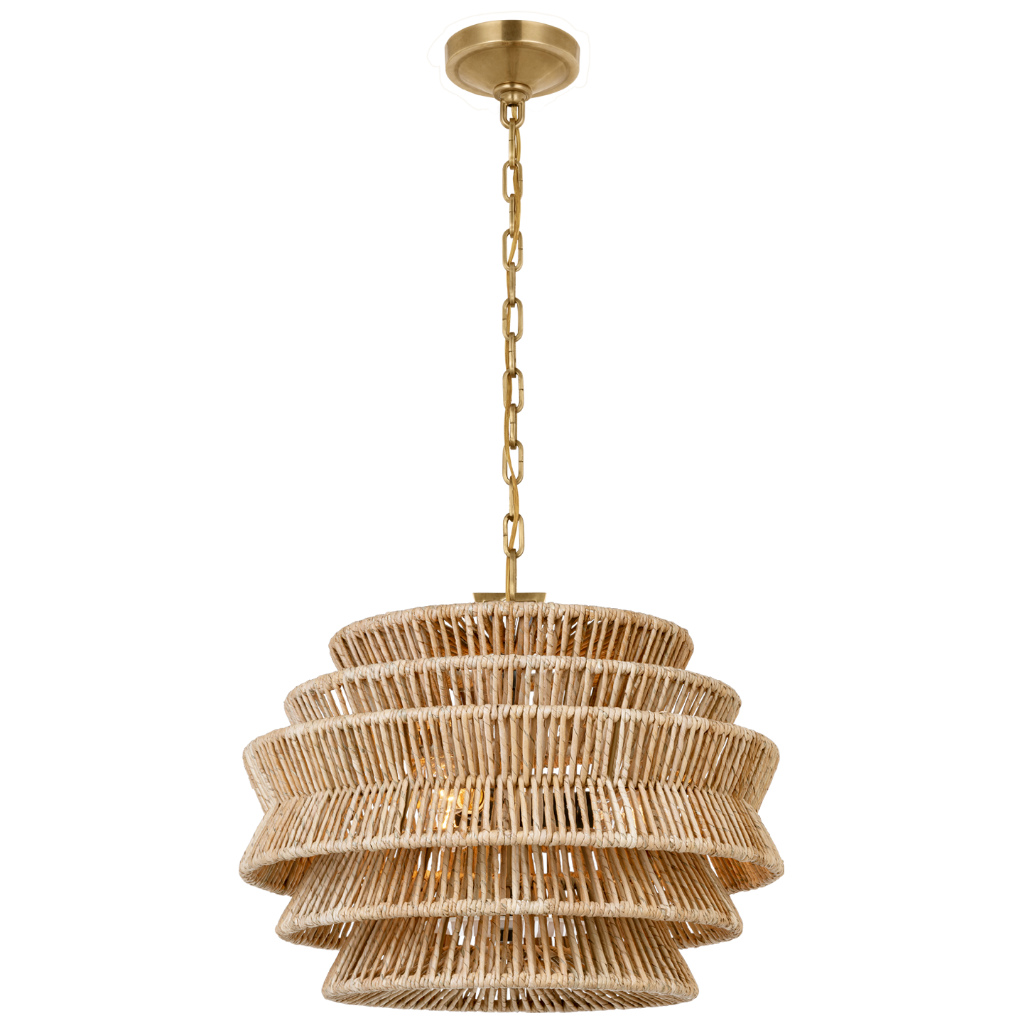 Antigua Small Drum Chandelier in Antique-Burnished Brass and Natural Abaca