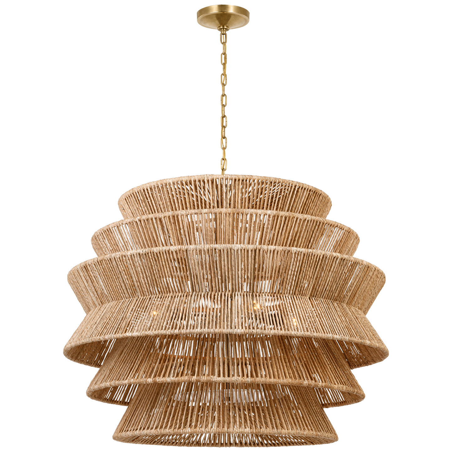 Antigua XL Drum Chandelier in Antique-Burnished Brass and Natural Abaca
