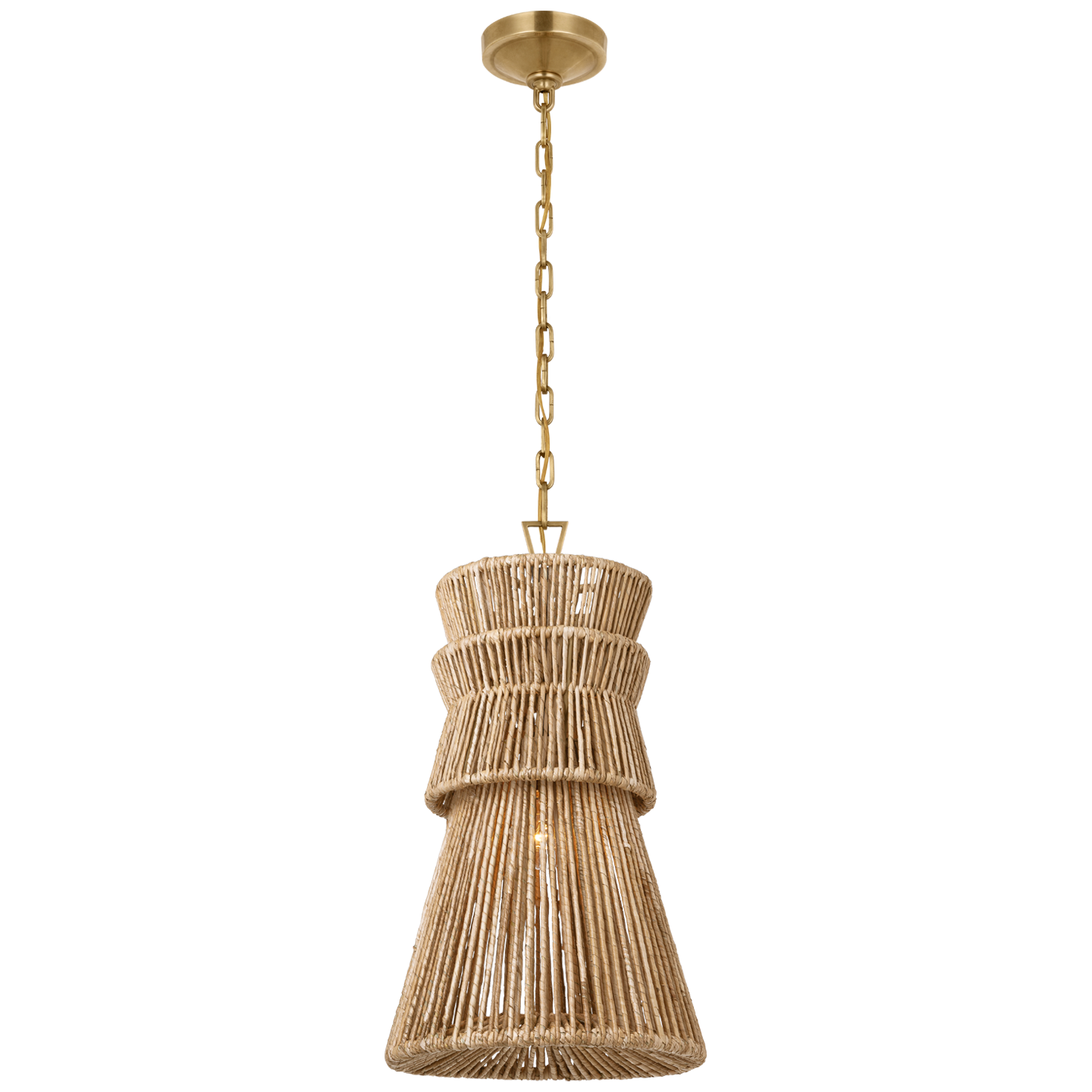 Antigua 13" Pendant in Antique-Burnished Brass and Natural Abaca