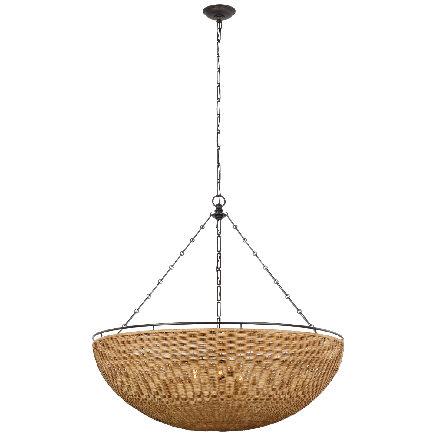 Clovis Grande Chandelier in Aged Iron and Natural Wicker Open Box