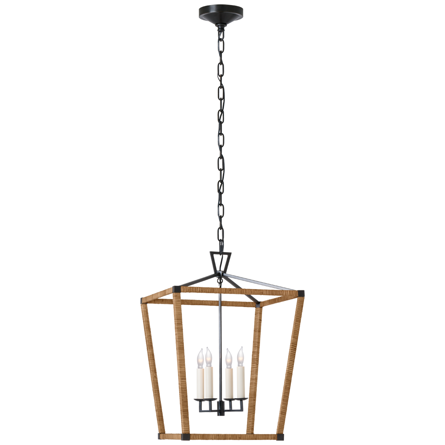 Darlana Medium Wrapped Lantern in Aged Iron and Natural Rattan