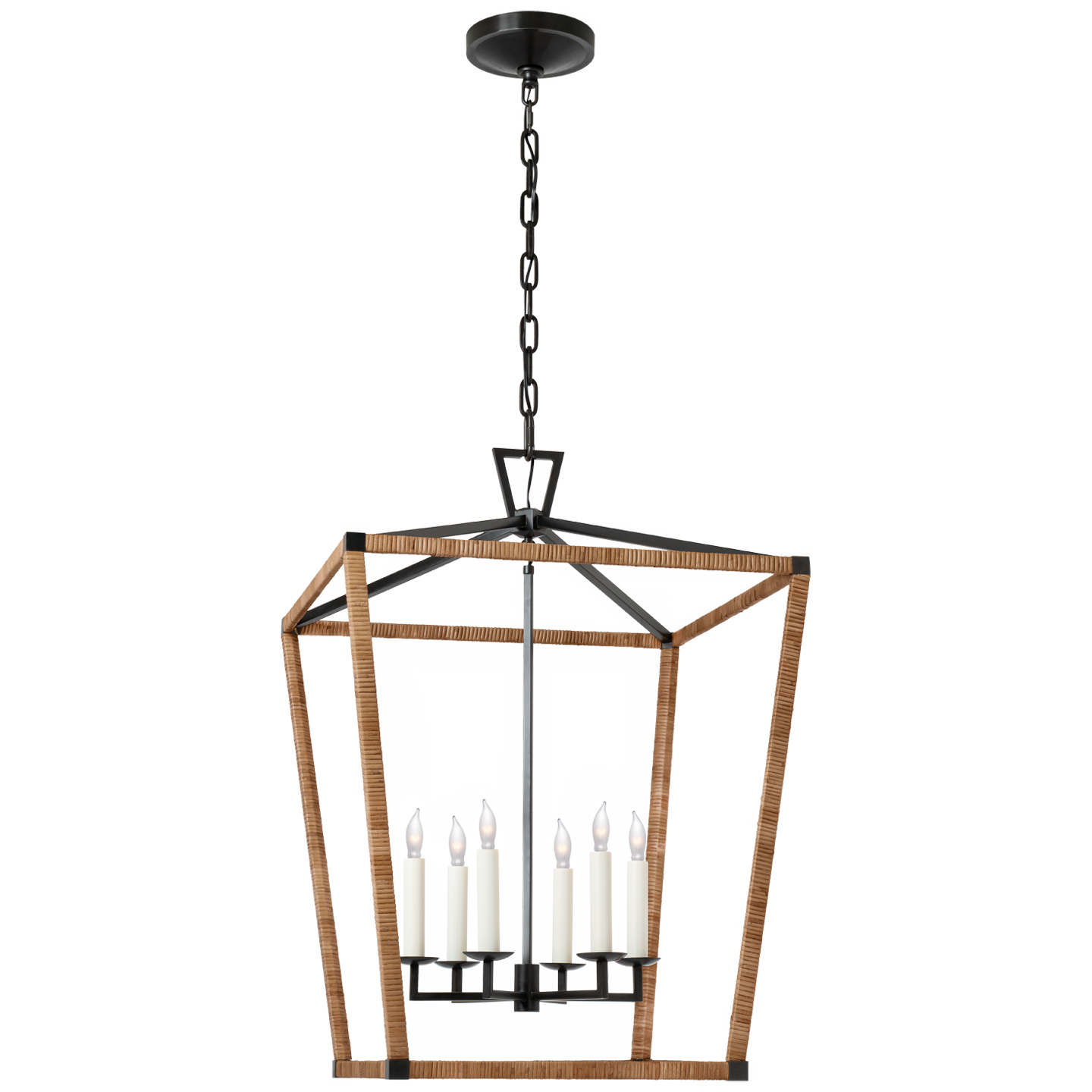 Darlana Large Wrapped Lantern in Aged Iron and Natural Rattan