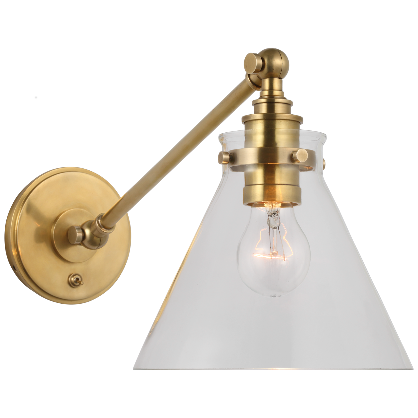 Parkington Single Library Wall Light in Antique-Burnished Brass with Clear Glass