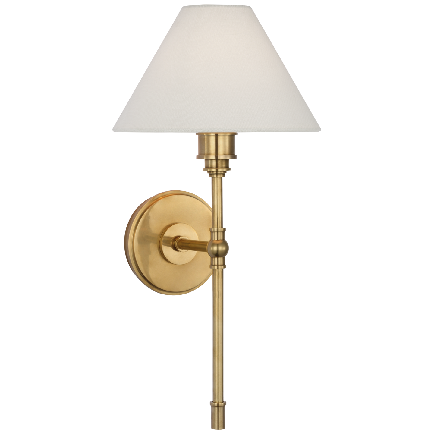 Parkington Large Tail Sconce in Antique-Burnished Brass with Linen Shade