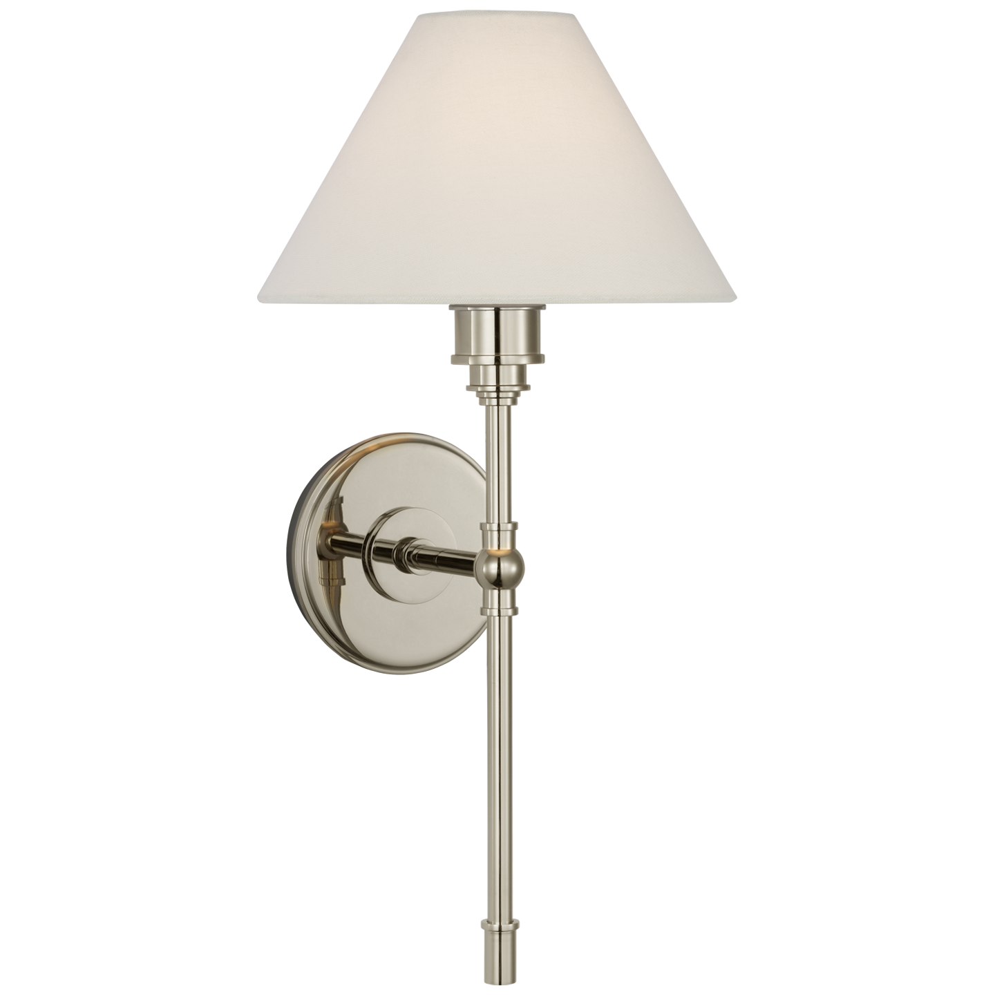Parkington Large Tail Sconce in Polished Nickel with Linen Shade
