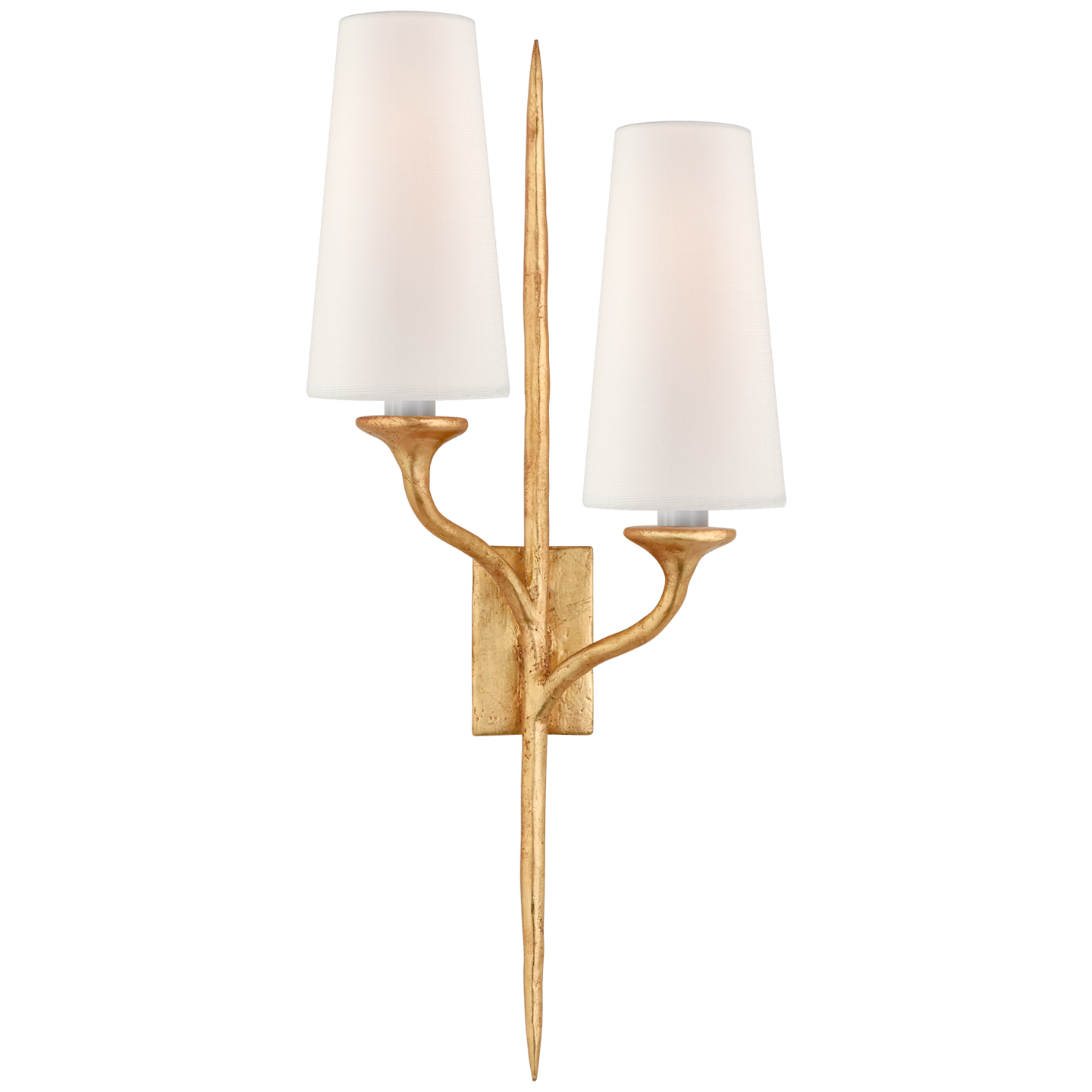 Iberia Double Left Sconce in Antique Gold Leaf with Linen Shades