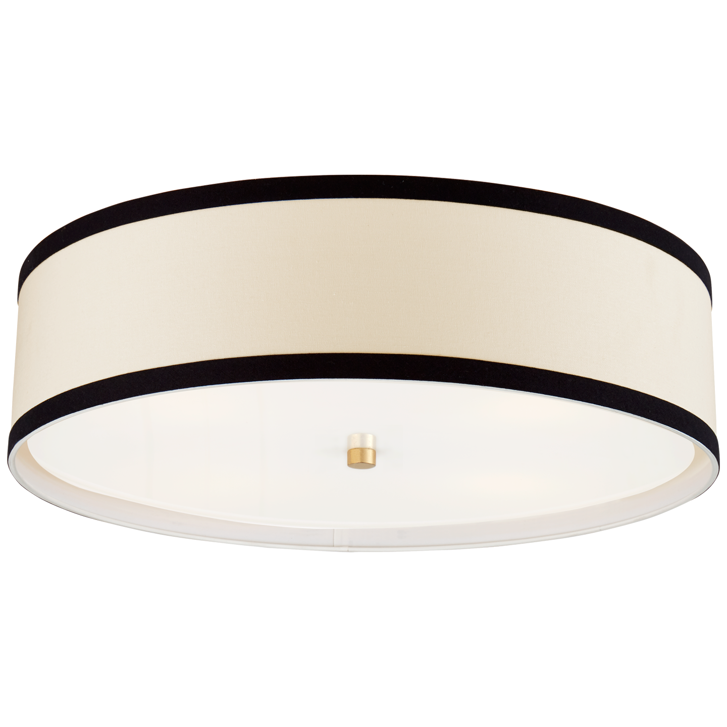 Walker Large Flush Mount in Gild with Cream Linen Shade with Black Linen Trim