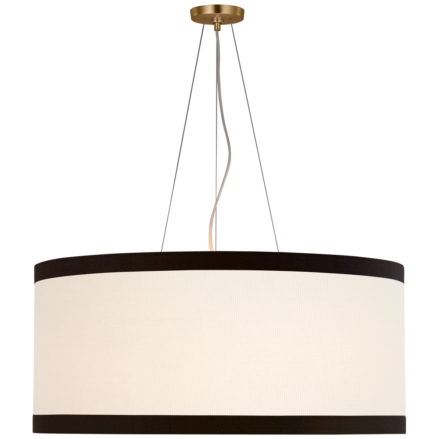 Walker Large Hanging Shade in Gild with Cream Linen Shade with Black Linen Trim