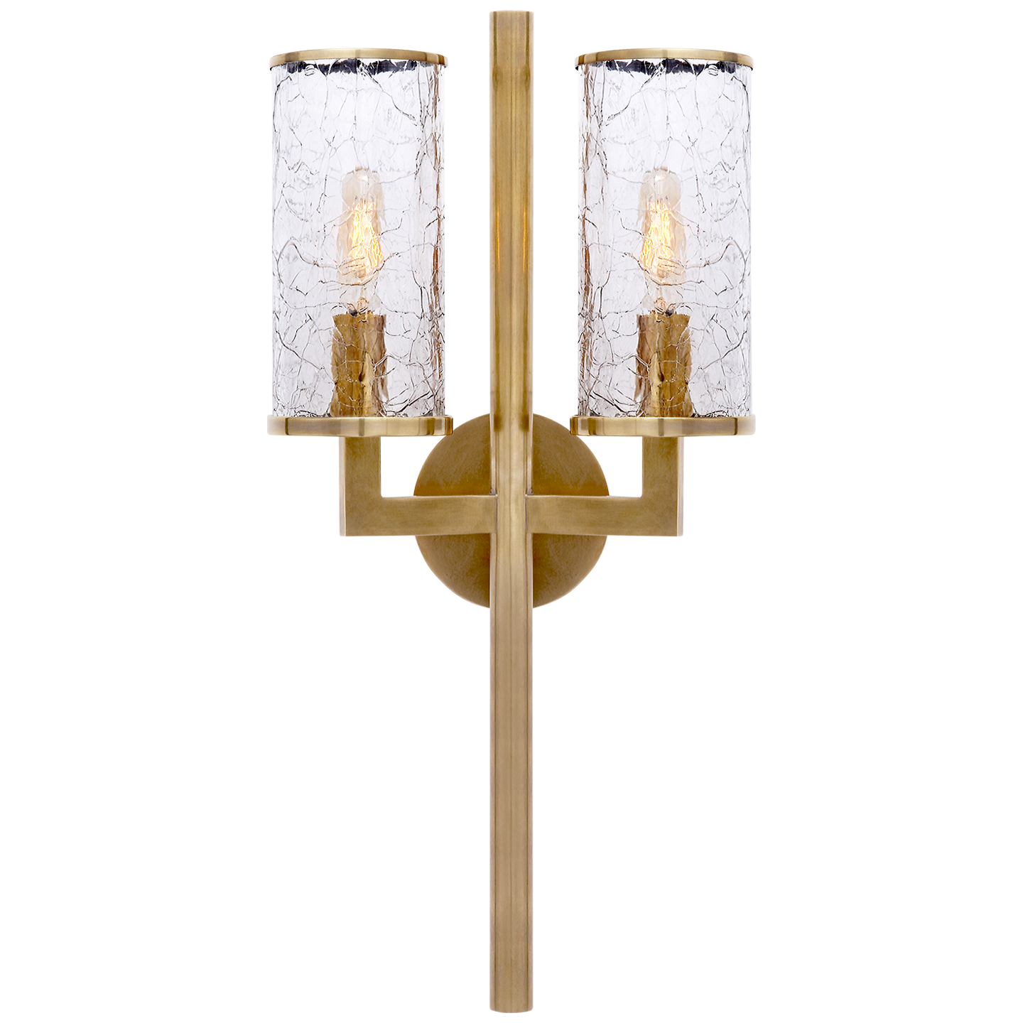 Liaison Double Sconce in Antique-Burnished Brass with Crackle Glass