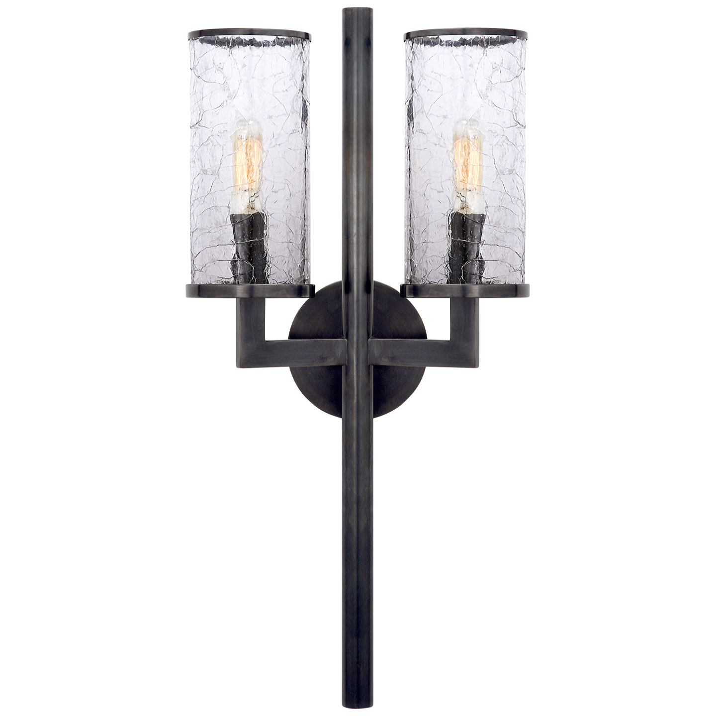 Liaison Double Sconce in Bronze with Crackle Glass