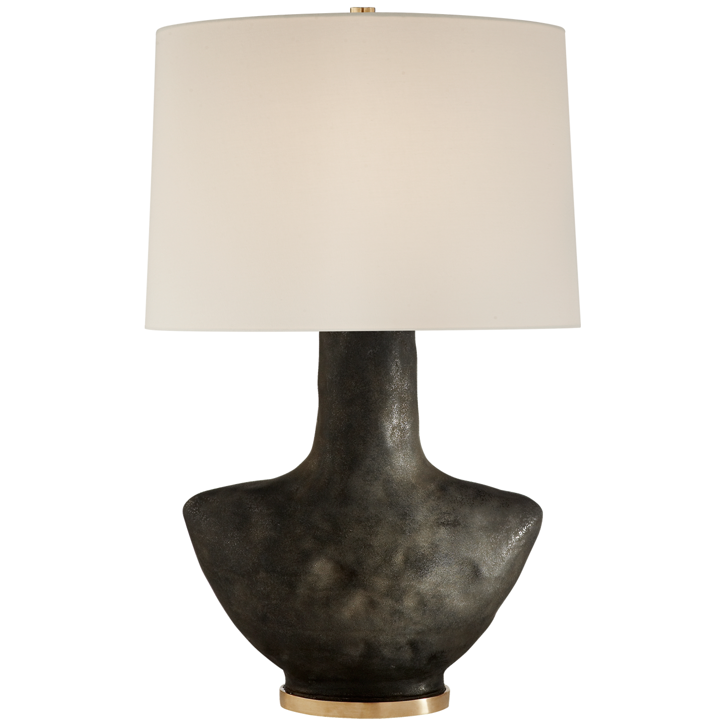 Armato Small Table Lamp in Stained Black Metallic Ceramic with Oval Linen Shade