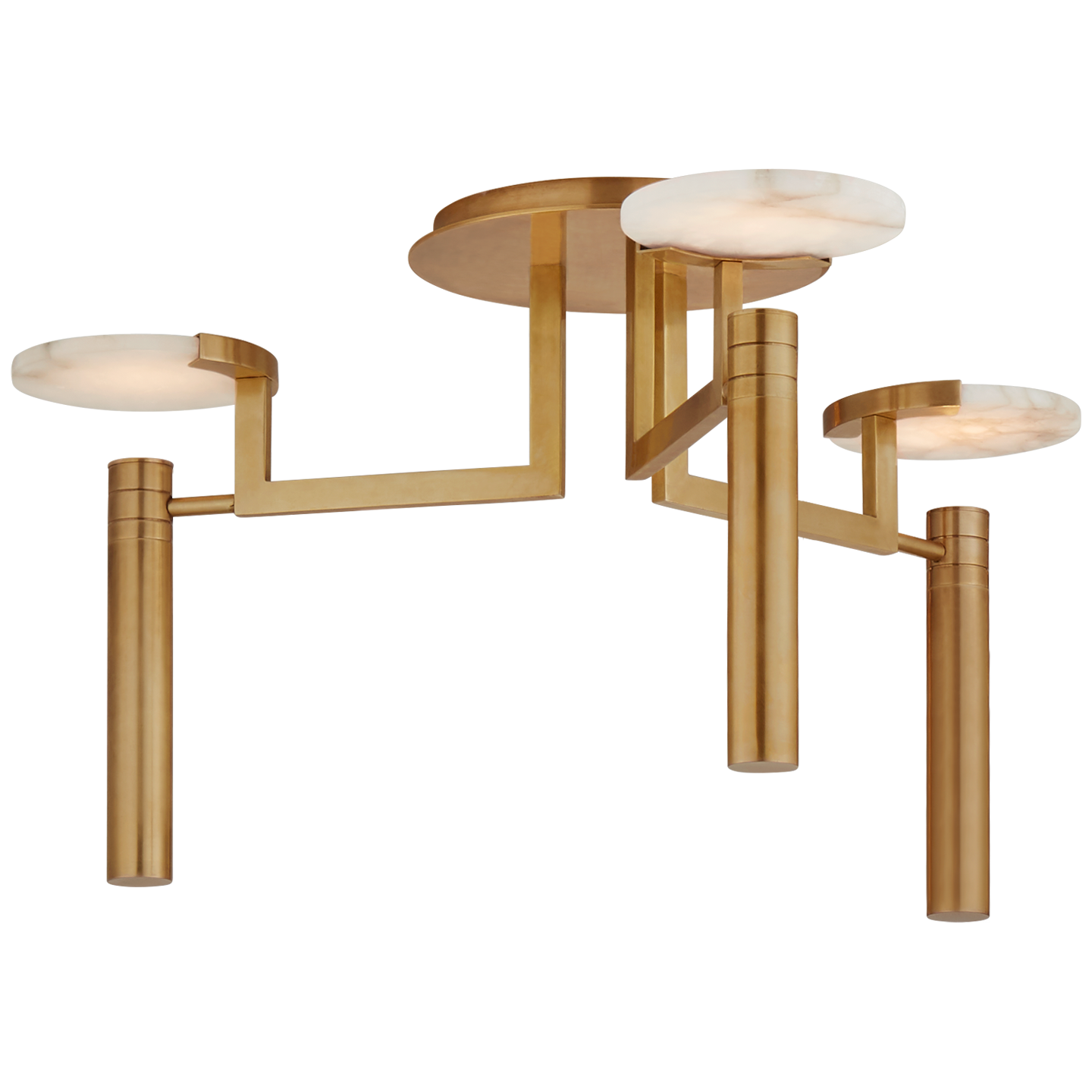 Melange Large Floating Disc Semi-Flush Chandelier in Antique-Burnished Brass with Alabaster